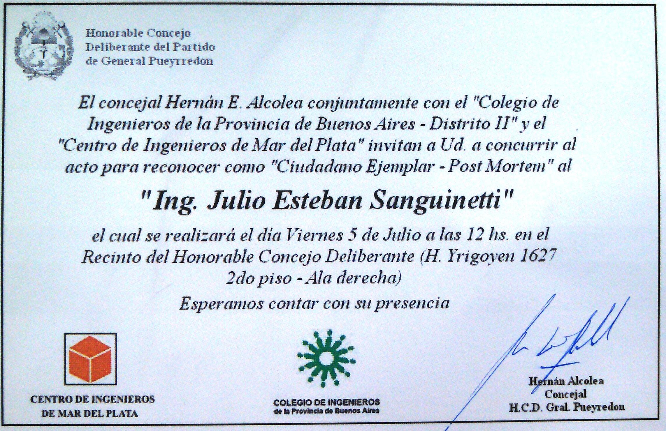 Acto Homenaje Ing. Sanguinetti